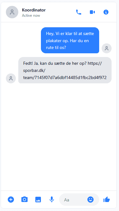 Messenger samtale med rute-link